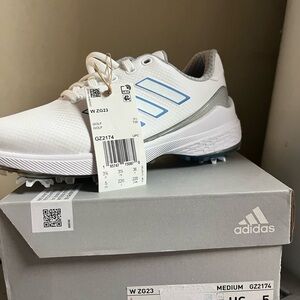Adidas White and Blue Golf Shoes